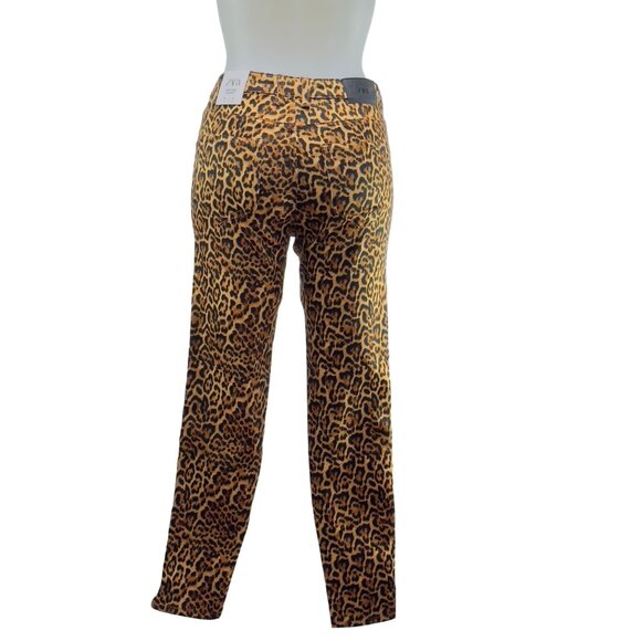 ZARA Women's Mid Rise Skinny Leopard Print Jeans Cotton Poly Stretch Size 4 - Picture 3 of 11